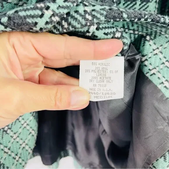 Vintage mint green grey plaid wool preppy button boyfriend blazer medium - Picture 5 of 6